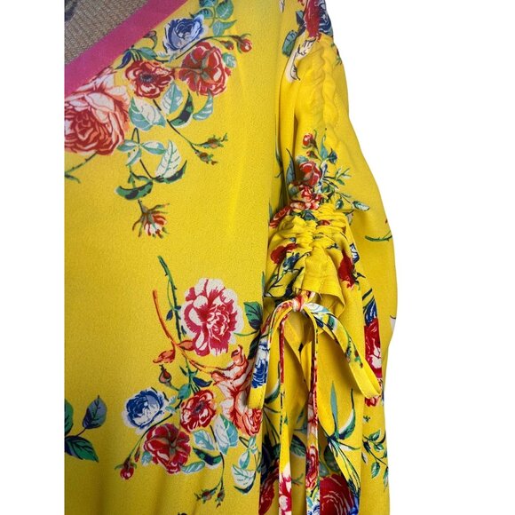 Tunic Top Sz 3XL The Pioneer Woman Floral Yellow Pink Trim Sheer Beachy Cottage - Picture 2 of 4